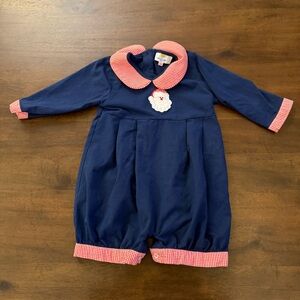 The Smocking Bug‎ 12 Months Navy and Red Baby Romper with Collar Santa